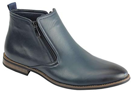 Xposed Mens Chelsea Boots Retro Classic Low Ankle 2 Zip Smart Casual Shoes UK Sizes[A1972H,Navy Blue,UK 9 EU 43]