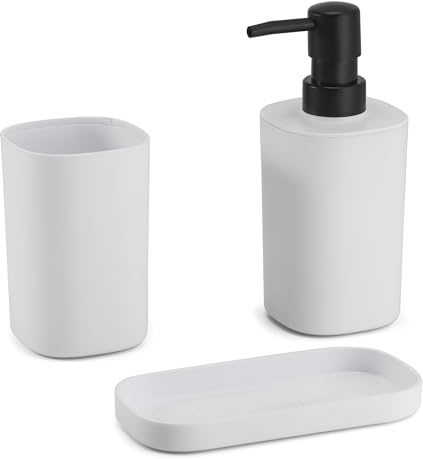 MSV - Set di 3 Accessori da Bagno in Lona - Design Elegante e Pratico - Dimensioni Standard - Bianco - Ideale per Un Arredamento Moderno - Accessorio da Bagno