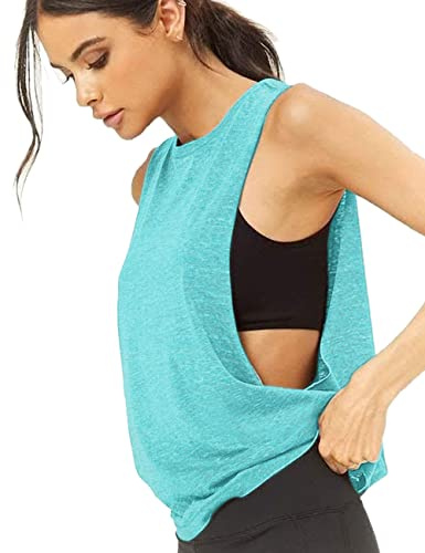 Hanyomo Mujer Ejercicio Aptitud física Camisetas sin mangas recortado Sin mangas Gimnasia Yoga Corriendo Atlético Camisas Azul S