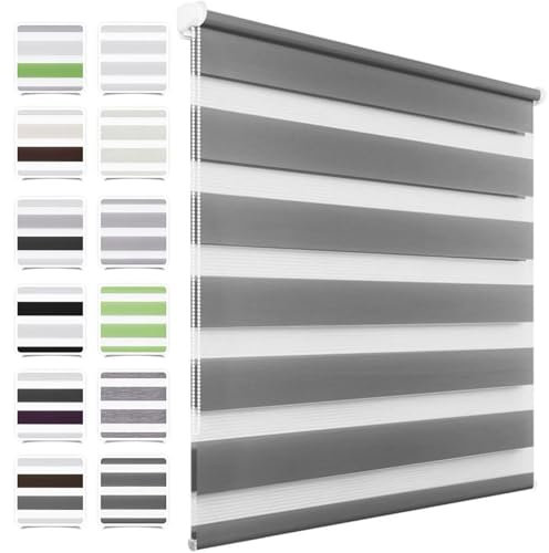 MupFup Doppelrollo Klemmfix ohne Bohren 30x140cm(BxH) Anthrazit,Rollo Klemmrollo mit Lichtdurchlässig und Verdunkelnd/Höhe Stufenlos Verstellbar für Schlafzimmer,Badezimmer,Wohnzimmer Fenster und Tür