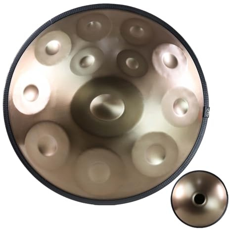 QHDPKU Advanced Handpan Drum Instrument for Adults 12 Notes 22 Inches Professional Handpan D Minor Hand Pan Steel Drum Percussion Instrument for Camping, Meditation Or Yoga (Color : Golden-432HZ)