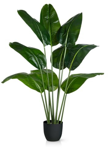 PASCH® Planta artificial de plátano grande (120 cm), duradera y realista, plantas artificiales grandes, plantas artificiales, palmera artificial, árbol artificial para un ambiente natural