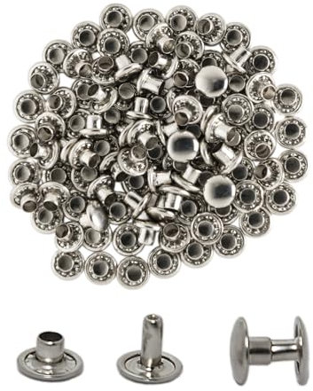 CATTANEO 100 Rivetti in Ferro Doppia Testa (9x8mm), Rivetti per Cuoio Tessuti, Borse, Scarpe e Abbigliamento - Set Ribattini per Cuoio Doppia Testa Facili da Applicare, Made in Italy