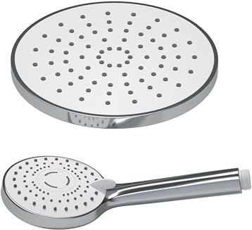 JOHO ABS huvuddusch 20 cm regndusch duschhuvud med handdusch, runt inbyggt duschhuvud med antikalkmunstycken D 20 cm krom