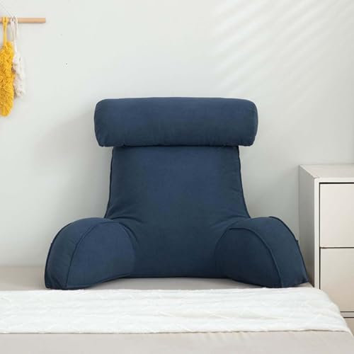 Kongdson Portable Reading Pillow, Bed Pillow Back Chair Pillow with Arms and Pockets Support for Sitting Up in Bed Couch for Bedrest, Adult Child Gaming Watching TV Positioning Support Bolster (Navy)