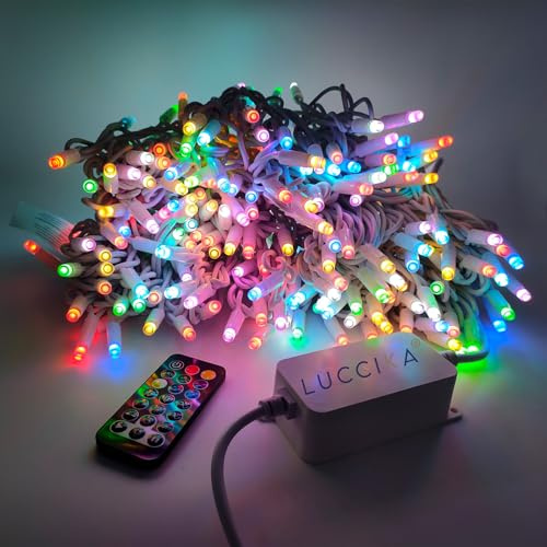 Luccika Stringa Catena di luci Natale a LED Professionale, MaxiLed da 8mm, Flash, per Giardini Negozi Bar, Esterno (RGB, 10 Metri - 100 LED con Controller)
