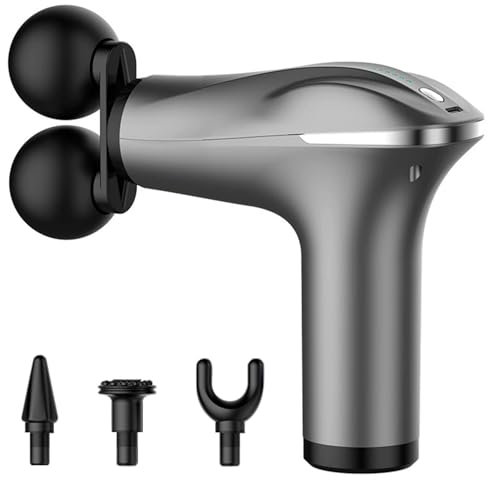 Likai Massagepistole, Tiefengewebe, Percussion-Handmassagegerät mit Doppelköpfen, leise, tragbare Muskelpistole, leistungsstarkes 6 Geschwindigkeiten, Rückenkörpermassagegerät zur Schmerzlinderung