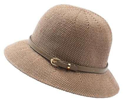 JJDreams Faltbarer Panama Sonnenhut Elegante Schlapphut Knautschhut Sommerhut Fedora Hut Bucket Hut für Damen Herren，Khaki
