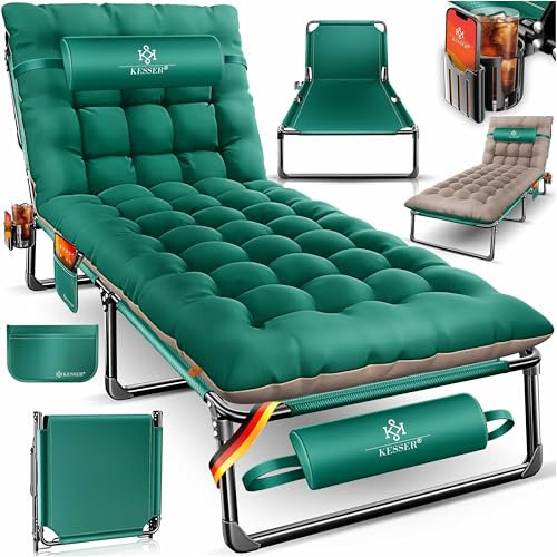 KESSER® Campingbett klappbar mit Tragetasche, Nackenkissen, Vakuumtasche & Getränkehalter, 190 x 68 x 30 cm bis 250 kg belastbar, aus Oxford-Gewebe und stabilem Stahlgerüst, ideal für Garten Camping
