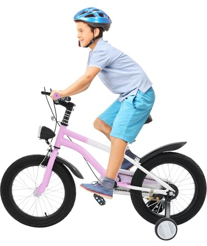 CUMELLIIR Vélo pour enfant 16 pouces garçons et filles, vélo avec roues stabilisatrices et lumière, réglage de la hauteur, vélo en acier au carbone pour enfants à partir de 4, 5, 6, 7 ans, rose