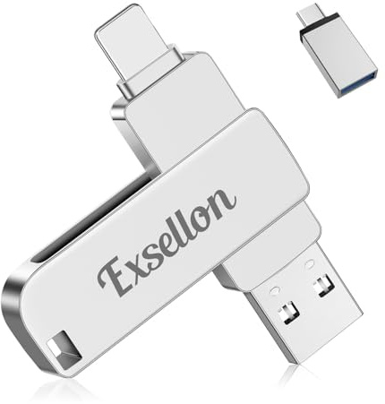 Exsellon 128Go Clé USB pour Phone/Pad/Android/PC/Tablette/Mac, Cle USB Phone Stockage,Mémoire Externe pour Enregistrer Plus de Photos et de Vidéos