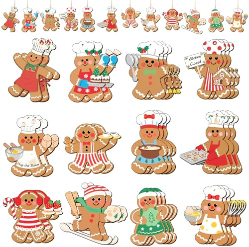 30 pezzi di decorazioni natalizie in legno a forma di omino di pan di zenzero, decorazioni natalizie in legno da appendere all'albero, utilizzabili sia all'interno che all'esterno