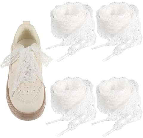Thinp 2 par spets skosnören vita, bredd skosnören spets vit spets laces elegant bredd 3 cm bredd platta spetsar skosnören för kvinnor gymnastikskor, sportskor löparskor (vit, 120 cm)