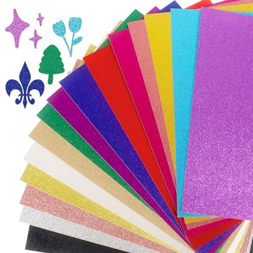 Glitter Cardstock, 30 Sheets 15 Colors 300gsm A4 Coloured Paper Non Shed Glitter Card Stock for DIY Projects Card Making Scrapbook Wedding Birthday Party Decorations