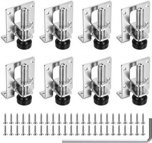 Piedini regolabili per mobili, 8 pezzi, per carichi pesanti, 55-102 mm, regolabili in altezza, in metallo, set di 48 viti, chiave a brugola, per armadi, scaffali, banco da lavoro, tavolo, antiscivolo