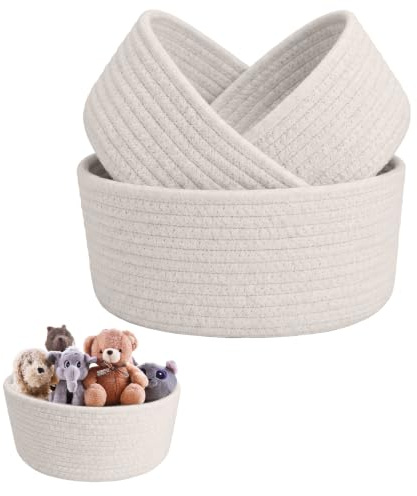 Wotrilw 3 Juego Cesta de Almacenamiento, Contenedores Apilables Cuerda de Algodón, Cestas Redondas para Sala de Estar, Dormitorio, Baño y Cocina, Decoración de Almacenamiento