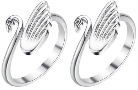TOYANDONA Anelli per Maglieria 2pezzi Forma di Cigno Regolabili in Rame Argento, Accessori per Lavori a Maglia Tensione Costante e Design Elegante per Progetti di Cucito