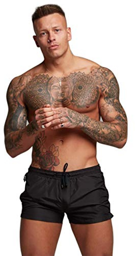 Redqenting Men’s Swim Trunks Quick Dry Swim Shorts Board Shorts with Triangle Mesh Lining Black