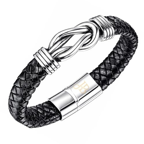 Jewellbox Bracciale da uomo in pelle con nodo dell'infinito, in pelle punk, con chiusura magnetica Pelle Acciaio inossidabile