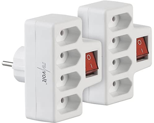 revolt Zwischenstecker: 2er-Set 4-Fach-Euro-Steckdose mit EIN/Aus-Schalter, 10 A, 2.300 Watt (Steckdosenverteiler mit Schalter, Steckdose abschaltbar, Kindersicherung)