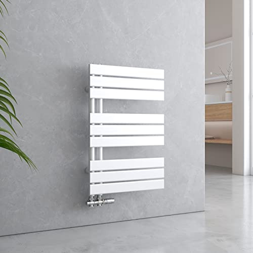EMKE Radiador de baño, toallero, 762 x 500 mm, conexión lateral, plano, calentador de toallas, radiador de baño, color blanco, 397 W