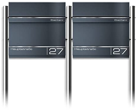 Metzler Boîte aux Lettres sur Pied 2 Cases pour immeuble – RAL 7016 Gris Anthracite – Boîte Double autoportante avec Porte-journaux et Pieds en INOX – Gravure Laser – Modèle Hermann
