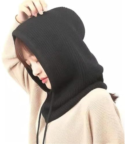 KKPW Femmes Hiver Bonnet Chapeau Cachemire Femme tricoté écharpe à Capuche Cagoule for Femmes Coupe Laine Casquette (Color : Black, Size : One Size)