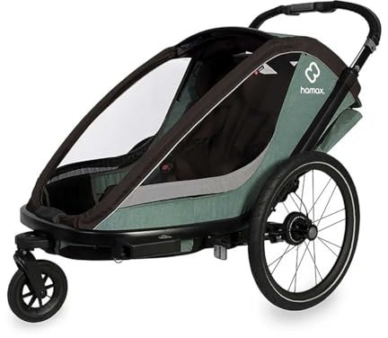 HAMAX Cocoon Twin Cykelkärra för barn, Grön och Svart, Enkelsäng