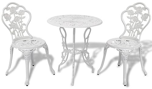 Gecheer Bistroset Bistroset med 1 bord och 2 stolar, trädgårdsmöbler, balkongset, trädgårdsmöbler, bistrobord, ståbord, balkongstol för trädgård, balkong, terrass, vit