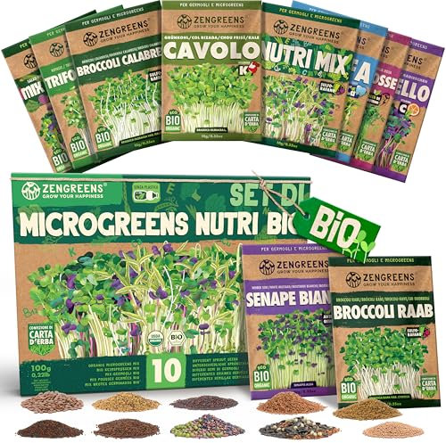 ZenGreens® - Graines germées bio en Kit de Nutri-Mix - Graines germées - 10 variétés de graines germées saines - culture facile en pot ou en terrine - Micrgreens Samen Mix - Lot de 10