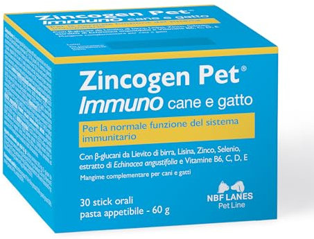 NBF Lanes | Zincogen Pet Immuno Cane e Gatto, Pasta Appetibile in stick pack 60 g, per il Normale Funzionamento del Sistema Immunitario del cane e gatto