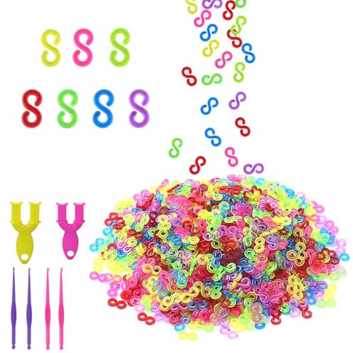 Anschluss S Clips 1000 Stück Loom Bänder Verschlüsse Bunte Rubber Loops Werkzeug Nachfüll S Clips Loops Armband Plastik Loops für den Anschluss von Loom Band Armbänder Schmuck Zubehör (Bunte)