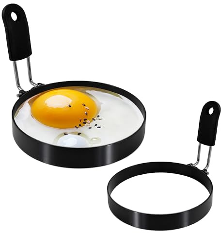 LXLOVESM 2-Pack 3.5'' Egg Rings Set with Silicone Handle, Stainless Steel Egg Cooking Rings,Nonstick,For Frying Eggs and English Muffins Pancake, Egg Mold Shaper For Breakfast