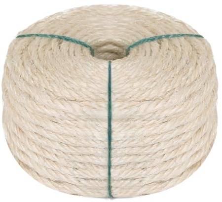 Eunice White Sisal Rope 1/4 Inch 6mm 164-Feet for Cat Tree Tower Repair and Cat Scratching Post, DIY Hemp Twine Rope for Cat Scratching Furniture Window Perch and Crafts Gardening Home Decorating