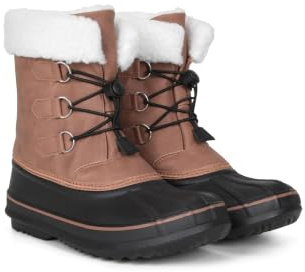 Mountain Warehouse Casual Kids Adaptive Lace Up Snow Boot - Water-Resistant Shoes with Elastic laces - Winter Skiing, Sports, Walking Tan Junior Shoe Size 1
