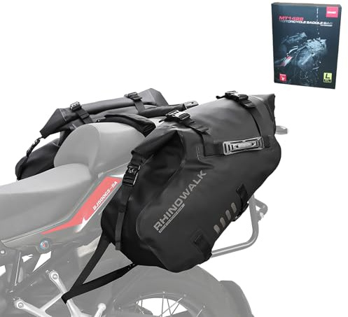 Rhinowalk Motorrad Satteltasche Hecktasche Wasserdicht Motor Seitentasche Gepäcktasche Hinterradtasche PVC Plane, Rollverschluss, für Reise, Outdoor & Alltag 28L (14L*2)