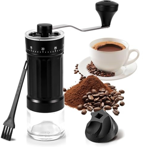 Molinillo de café manual con mecanismo de cerámica y cepillo – 40 niveles ajustable, acero inoxidable molinillo de café manual, portátil para Aeropress, Espresso, Pour Over, camping y oficina