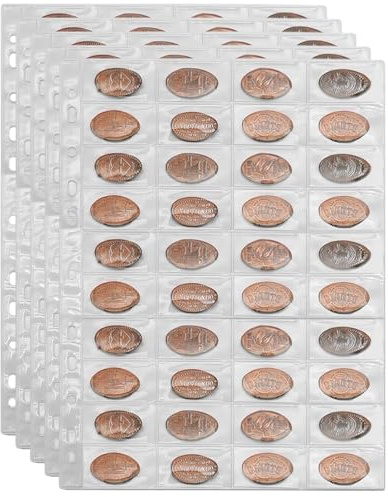 600 Pockets Pressed Penny Collection Supplies Pages, 15 Sheets Pressed Penny Holder Sleeves, 11 Hole Penny Collecting Pocket Page for Collectors