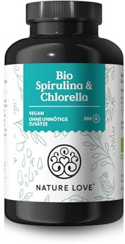 NATURE LOVE® Bio Spirulina + Bio Chlorella - je 3000mg Spirulina & Chlorella pro Tagesdosis - 500 Tabletten - Ohne Zusätze und Bio zertifiziert - Hochdosiert, laborgeprüft und vegan