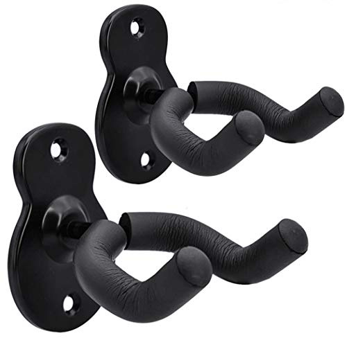 Sound harbor Guitar Wall Mount Hanger 2 Pack Hook Acoustic Electric Bass Guitar Wall Hanger Black Metal Guitar Holder