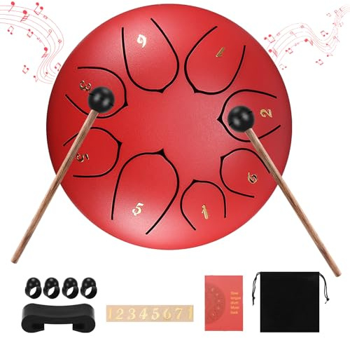 Tongue Drum, SUNJULY 6 Inch 8 Steel Drum With Drumsticks Carrying Bag Percussion Instruments, Tonic Sticker And Travel Bag,Steel Tongue Drum, Steel Drum For Sound Healing Meditation Yoga