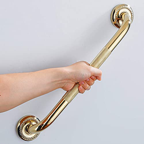 IMPEU Maniglia per doccia testurizzata, asta di supporto per bagno da 45,7 cm, elegante corrimano antiscivolo di sicurezza, finitura oro lucido, ideale per anziani, bambini, anziani