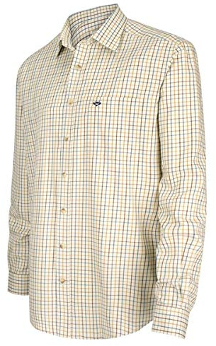 Hoggs of Fife Inverness Cotton Tattersall Shirt - Brown/Gold/Navy 100% Long Staple Cotton, Classic Collar Shape