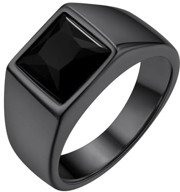 GoldChic JEWELRY Bague Solitaire Homme en Acier Inoxydable/Plaqué Or, Chevalière avec Pierre Bleue/Noire en Cristal, 8 Tailles Disponibles