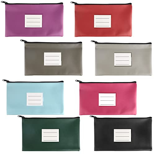 LALAGO 8 Stück Geldbeutel Geldtasche, Geldtaschen Banktasche, PU Dokumententasche mit Reißverschluss, Zipper Kosmetiktasche（schwarz + rot + rosa + lila + grün + himmelblau + hellgrau + quarzgrau）