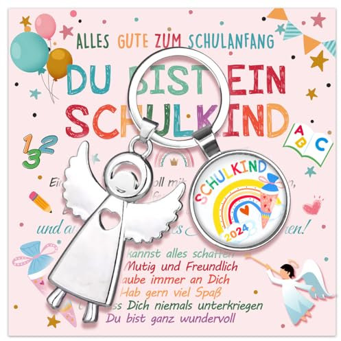 Humairc Einschulung Mädchen Geschenk Schutzengel Schlüsselanhänger Schulkind Schultüte Füllung Schulanfang Glücksbringer Plus Grußkarte Geschenkbox