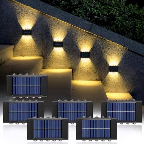 Anyingkai 6 stycken solcellsvägglampa utomhus, sol utomhusvägglampa, LED-vägglampa utomhus sladdlös, uppåt solcellslampor för utomhusbruk, IP65 vattentäta solvägglampor dekorativa för husvägg hall