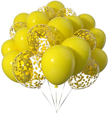 Ainmto 50 Stück 12 Zoll Luftballons Gelb Helium und Ballons Konfetti Gelb für Geburtstag, Hochzeiten