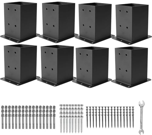 ICokin 4×4 Post Base 8 Pcs,Deck Post Brackets,Inner Size (3.6 x3.6“Heavy Duty Powder-Coated Steel Post Bracket Fit for Outdoor Pavilion, Deck Railing ,Support Deck Base Plate,Pergola