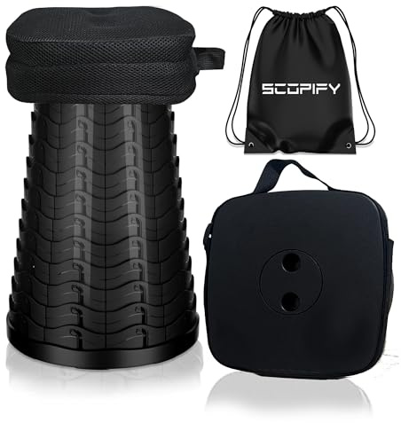 SCOPIFY Collapsible Telescopic Folding Stool with Cushion & Carry Bag, Heavy-Duty Portable Stool for Adults, Adjustable Lightweight Camping Travel Stool, 200KG Capacity